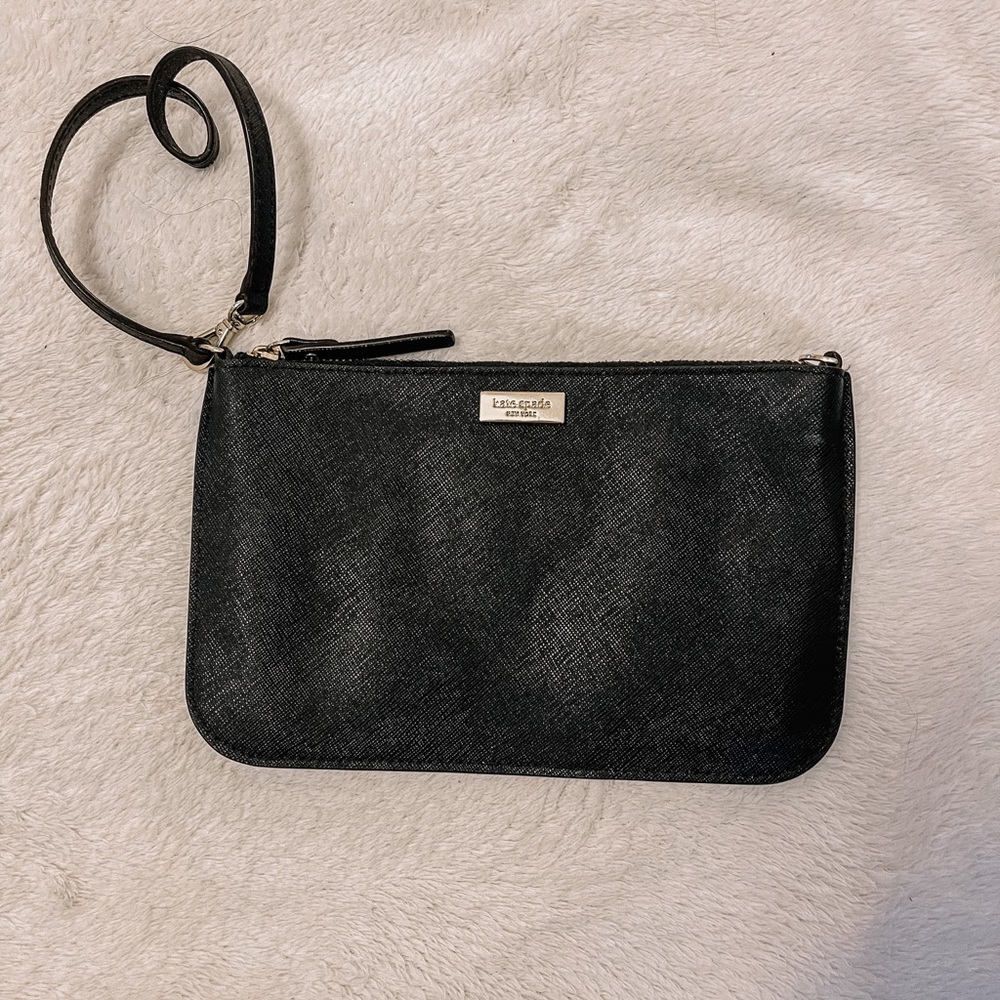 Kate Spade Black Crossgrain Leather Wristlet